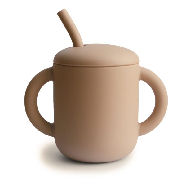 Gobelet en silicone + paille Mushie - Natural