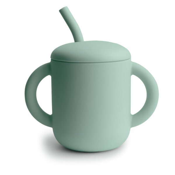 Gobelet en silicone + paille Mushie - Cambridge Blue